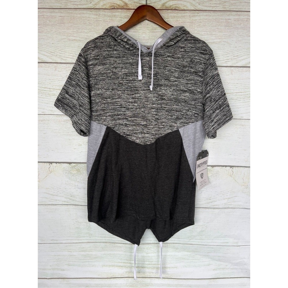 Encrypted Shirt Mens Medium Black & Gray Hoodie Skinny Fishtail Hem Shirt New M